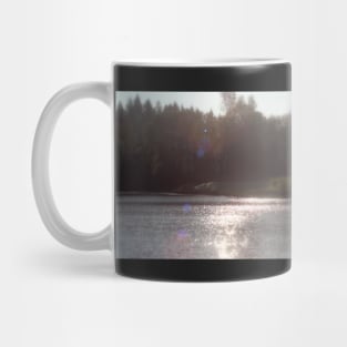 view across Trojan pond, near Goble, Oregon with flare Mug